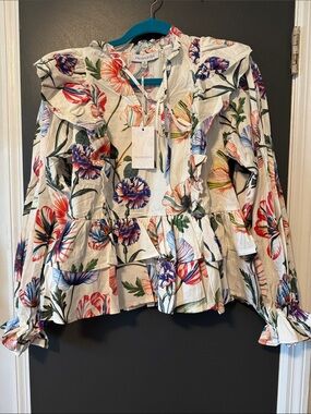 Floral Ruffle prosperina Blouse - size small